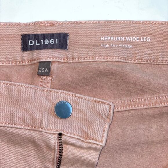 NWT DL1961 Hepburn Wide Leg High Rise Vintage Bellini Pink‎ Raw Hem Jeans Sz 20W - Picture 3 of 8